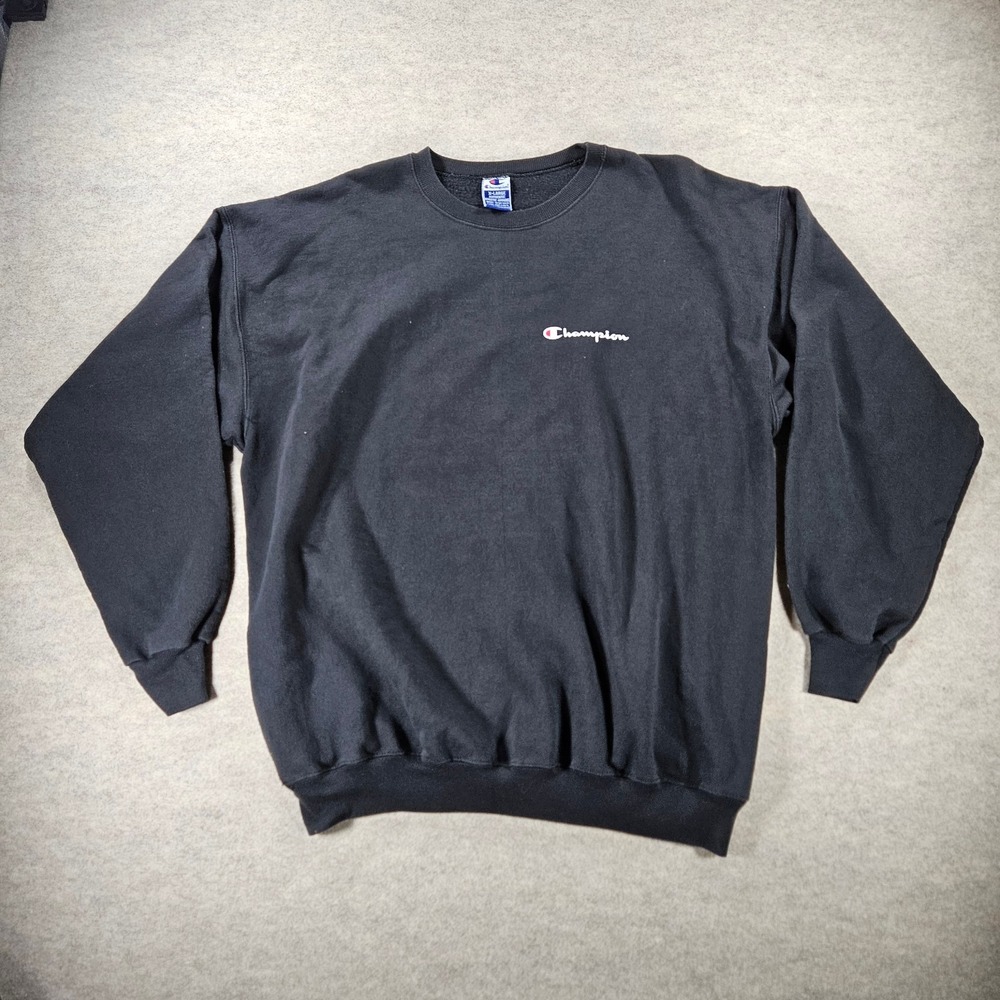 Vintage Champion Sweatshirt Mens XL Black Script Faded 90s Pullover Crewneck